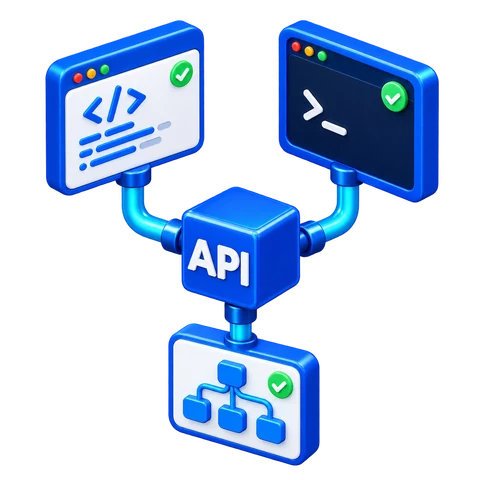 AI 编程工具、终端与工作流连接 API 的示意图