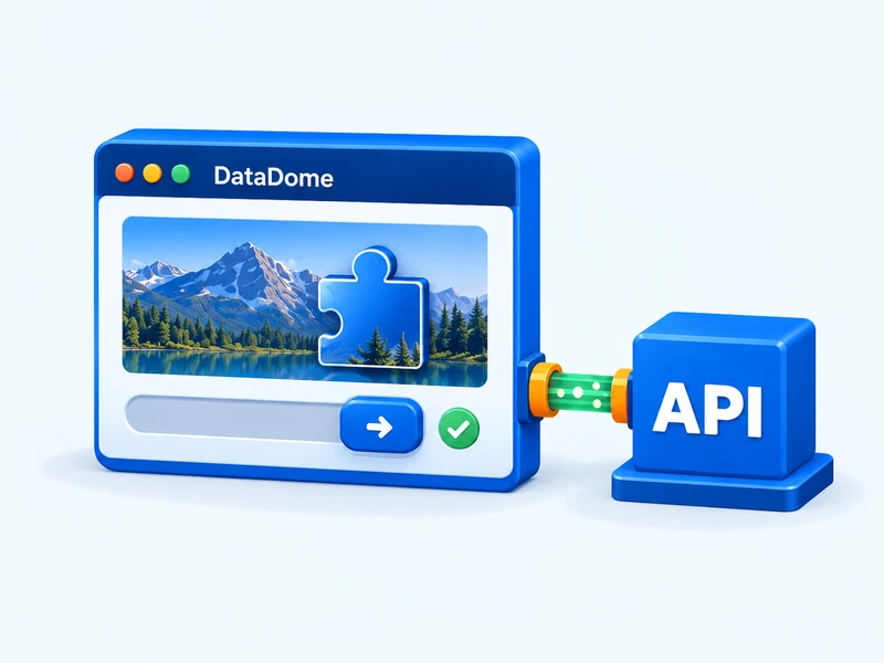 穿云API连接 DataDome 拼图验证面板，绿色数据通道表示验证处理后继续获取网页内容